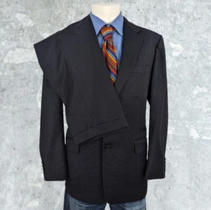 Recent Hickey Freeman Men's Suit 41 R Navy Blue Strip Loro Piana - Picture 1 of 17