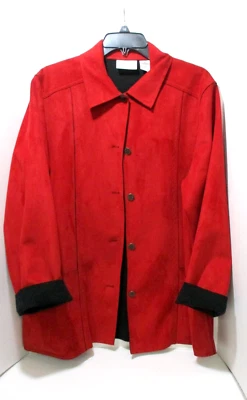 Alfred Dunner Red Faux Suede Jacket Turn Cuff Button Front Stylish - Image 1 of 4