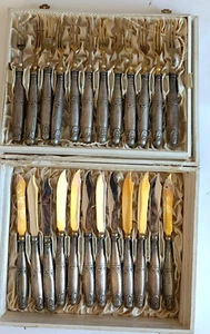 Antique 800 Silver Pastry Set 12 Forks 12 Knives European Lot 24 Gilt Worn Signd - Picture 1 of 11