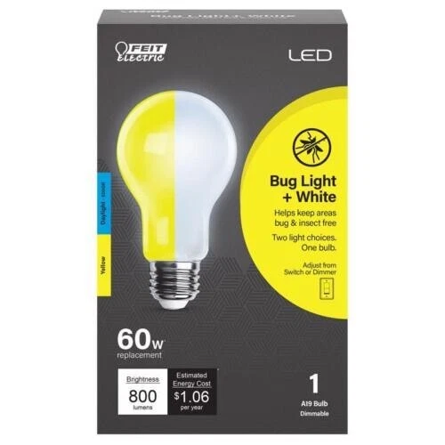 Feit A19 E26 LED Bulb Yellow Bug + White Light Dimmable 60 Watt Equiv (1 bulb) - Image 1 of 1