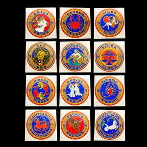 1 ASTROLOGY HOROSCOPE ZODIAC ILLUMINATIONS stained glass VINTAGE sticker decal - Picture 1 of 14