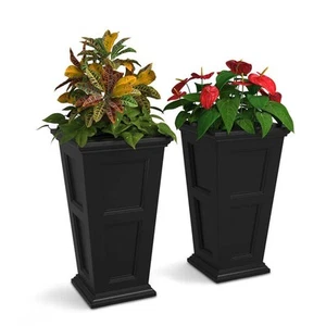 Mayne Fairfield 28 in. Tall Self-Watering Black Polyethylene Planter (2-Pack) - Picture 1 of 10