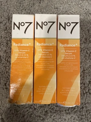 LOT 3 No7 Radiance+ 15% Vitamin C Serum .84 oz Each Exp 3/24+ - Image 1 of 3