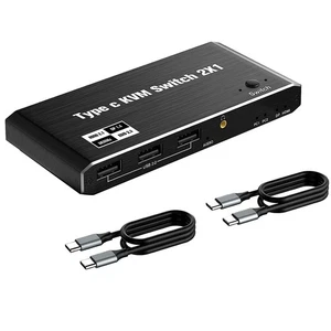 8K 2x1 USB C KVM Switch 100W PD Charge 2 In 1 Out For 2 Laptop 1 Monitor - Picture 1 of 14