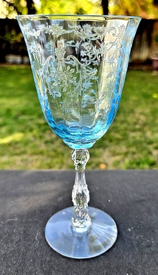 Blue Fostoria Navarre 6016 Water Goblet 7 5/8" x 3 3/8" - Image 1 of 4