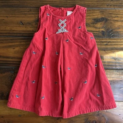 复古 Y2K 2003 Gymboree 观鲸刺绣红色跳线连衣裙 12-18 Mos — 第 1/4 张图片