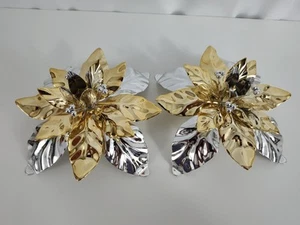 Vintage Dept 56 Weihnachtsstern Kegel Kerzenhalter Set Silber Gold Weihnachten - Bild 1 von 15