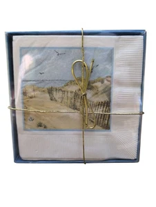 Tovaglioli bevande vintage Cape Shore in scatola 48 conteggi scena spiaggia design dune di sabbia - Foto 1 di 3