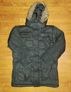 Eddie Bauer 650 Faux Fur Hood Down Parka Jacket Black Men’s Large - Picture 1 of 10