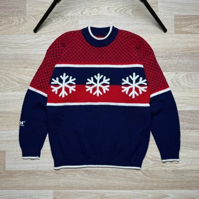 Vintage 90s Helly Hansen 100% Wool Sweater Winter Snowflakes Outdoor Men's Sz S - Image 1 of 4
