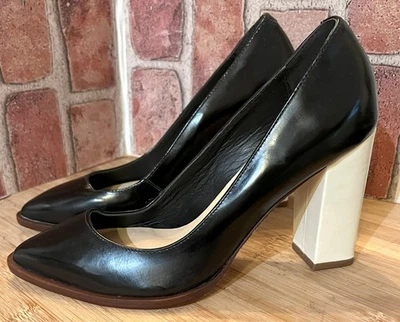 LOEFFLER RANDALL 黑色专利皮革白色块钢尖头鞋 7B — 第 1/4 张图片