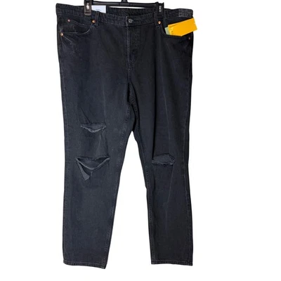 Pantalones de mezclilla H&M para mujer talla 18 Boyfriend negros desgastados rasgados cintura baja calce suelto nuevos con etiquetas Foto 1 de 4