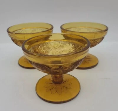 Juego de 3 cuencos de postre ámbar sándwich de vidrio vintage Tiara Indiana Foto 1 de 4