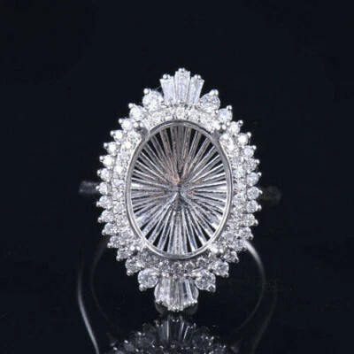 Custom Oval 13x10MM Solid 14K White Gold Natural Diamond Semi Mount Ring Setting - Image 1 of 4