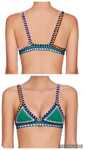 KIINI Clo Green Multicolor Crochet Trimmed Triangle Bikini Top Size L - Picture 1 of 6