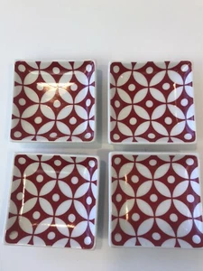 Crate And Barrel 4 Square Trinket Or Dip Plates Red White 3 In. - Picture 1 of 3