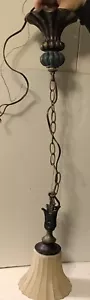 Einzelne Messing/Grün Patina Anhänger Leuchte/Mattierschirm DREI VERFÜGBAR - Bild 1 von 12