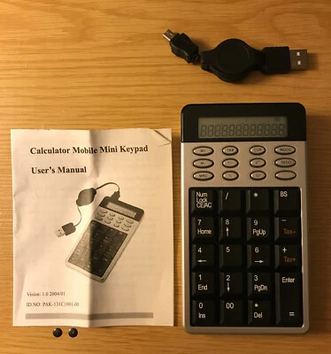 19-Key Slim Mobile USB Keypad/Standalone Calculator w/Retractable Cable CKP-180 - Image 1 of 4
