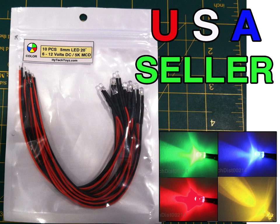 5mm Rainbow Slow Auto Color Changing Pack 10 LEDs Pre Wired 9 - 12v USA Ship