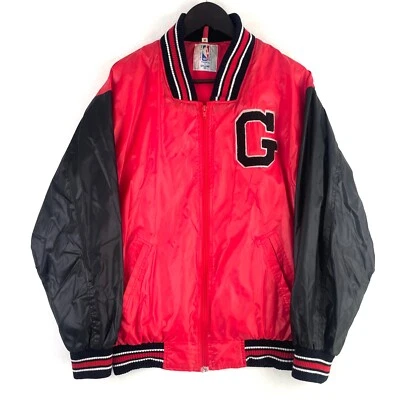 NBA Spalding Bomber Jacket Mens M Red Black Full Zip Relaxed Fit Vintage - Image 1 of 4