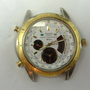 PULSAR V681-9000 7 JEWEL RACING CHRONOGRAPH VINTAGE WATCH RUNS FOR RESTORATION  - Picture 1 of 12
