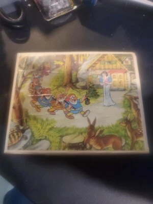 Rompecabezas vintage de bloques de madera de 6 caras Blancanieves y siete enanitos Foto 1 de 4