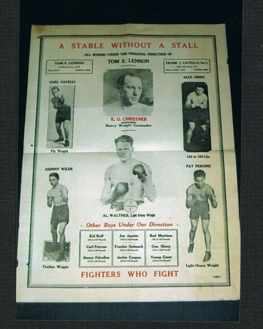 RARE 1920's CANTON OH Lg boxing poster KO CHRISTNER WALTHER SIMS WILDE PERONIE Cover