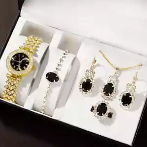 Women 5 Jewelry Set Watch & Bracelet & Ring & Earrings & Necklace Fashion Gift - Picture 1 of 8