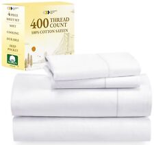 100% Cotton Sheets Queen Size Bed Set, 400 Thread Count Sateen, Deep Pocket Q...