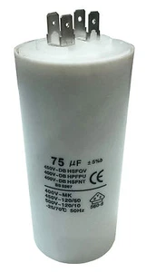AIR COMPRESSOR - PLASTIC ROUND RUN CAPACITOR 75µF / 75UF 400-500V 4 TERMINALS - Picture 1 of 1