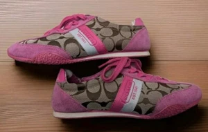 COACH Kourtney Signature Canvas Pink Suede Fashion Sneakers - Sz. 6.5 M - Picture 1 of 11