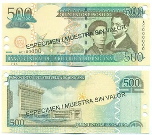 DOMINICAN REPUBLIC NOTE 500 PESOS ORO 2002 SPECIMEN P 172s1 UNC - Picture 1 of 1