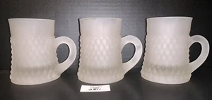 3 Tiara Indiana Glass White Frosted Glass Beer Mugs DIAMOND CUT - Picture 1 of 6
