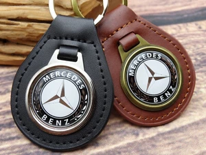 NEW RARE VINTAGE BLACK LOGO MERCEDES - BENZ CAR Leather Key Chain Ring Fob NEW - Foto 1 di 7