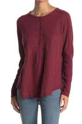 Gibson Look Mujer Talla Grande Mezcla Costilla Tejido Waffle Henley Curvado Dobladillo Crudo Foto 1 de 2
