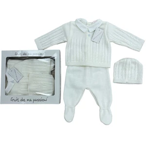 NEWBORN BOY KNITTED OUTFIT BABY BOYS SPANISH WHITE BOXED PRAM GIFT SET - Picture 1 of 4