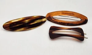 Vintage Lot of 3 Faux Tortoise Shell 80's Hair Barrettes French Clip Retro - Picture 1 of 19