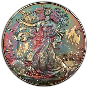 1999 American Silver Eagle PCGS MS67 Rainbow Toned Great Toning Nice Color - Picture 1 of 5