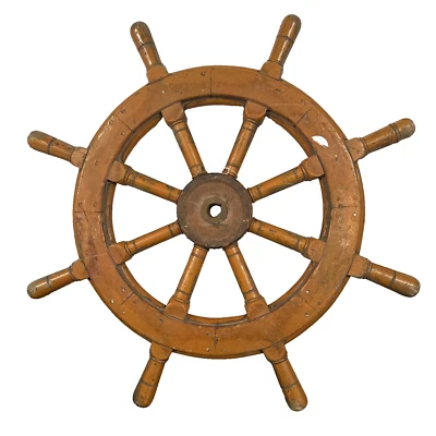 Vintage 39" Early 20th Century Wooden Ship’s Helm Steering Wheel - Image 1 of 4