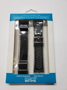 26mm Watch Bands for Garmin fēnix 5X and 5X Plus (2-Pack) - Black/Gray WITHit - Picture 1 of 6