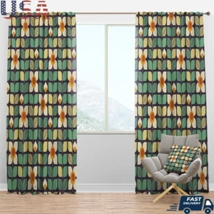 Botanical Retro Blackout Curtain Panel Mid-Century Modern Window Treatment New - Picture 1 of 5