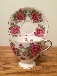 Gladstone Rose & Violets Tea Cup & Saucer Bone China - Picture 1 of 4