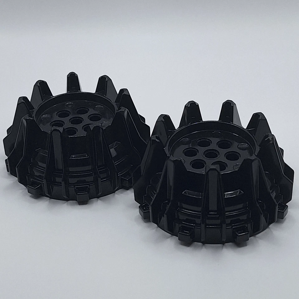 Детали LEGO - 2 черных колеса жесткий пластик с маленькими шипами и фланцами No 64712  - Изображение 1 из 1