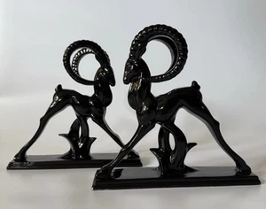Juego de pares de candelabros vintage Fitz And Floyd Black Ram Gazelle - Imagen 1 de 11