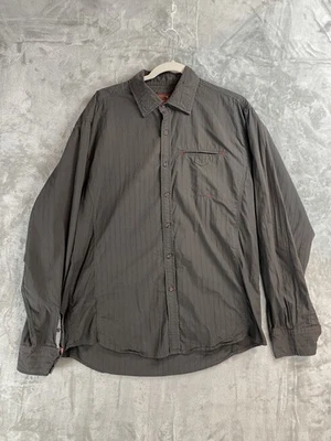 EQ Shirt Mens Large Black Button Up Long Sleeve Red Stitch Dress Casual Cotton - Image 1 of 4