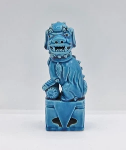 Antique Turquoise Blue Chinese Foo Dog 6" Glaze Porcelain Ornate Ceramic Figure - Picture 1 of 8
