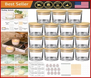 15 Pack 4oz Clear Glass Candle Jars, Wide Mouth with Bamboo Lids, Candle Making - Picture 1 of 8