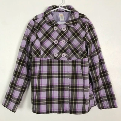 Gymboree Girls Plaid Coat Button-Up Academia Preppy Purple Brown Medium (7-8) - Image 1 of 4