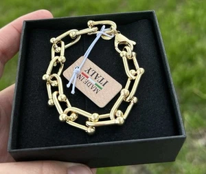 MIA Fiore Chain U Link 18K Gold Plated Bronze Dyadema Bracelet Itly 8” long - Picture 1 of 8