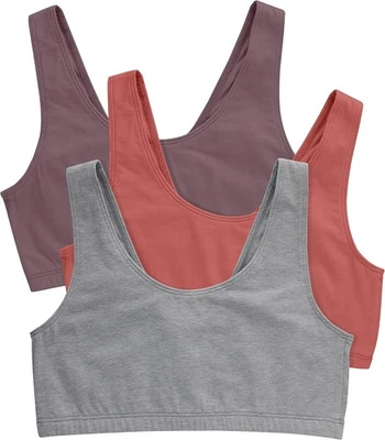 Top corto de bralette de algodón con cuello redondo Hanes para mujer (paquete de 3)  Foto 1 de 4